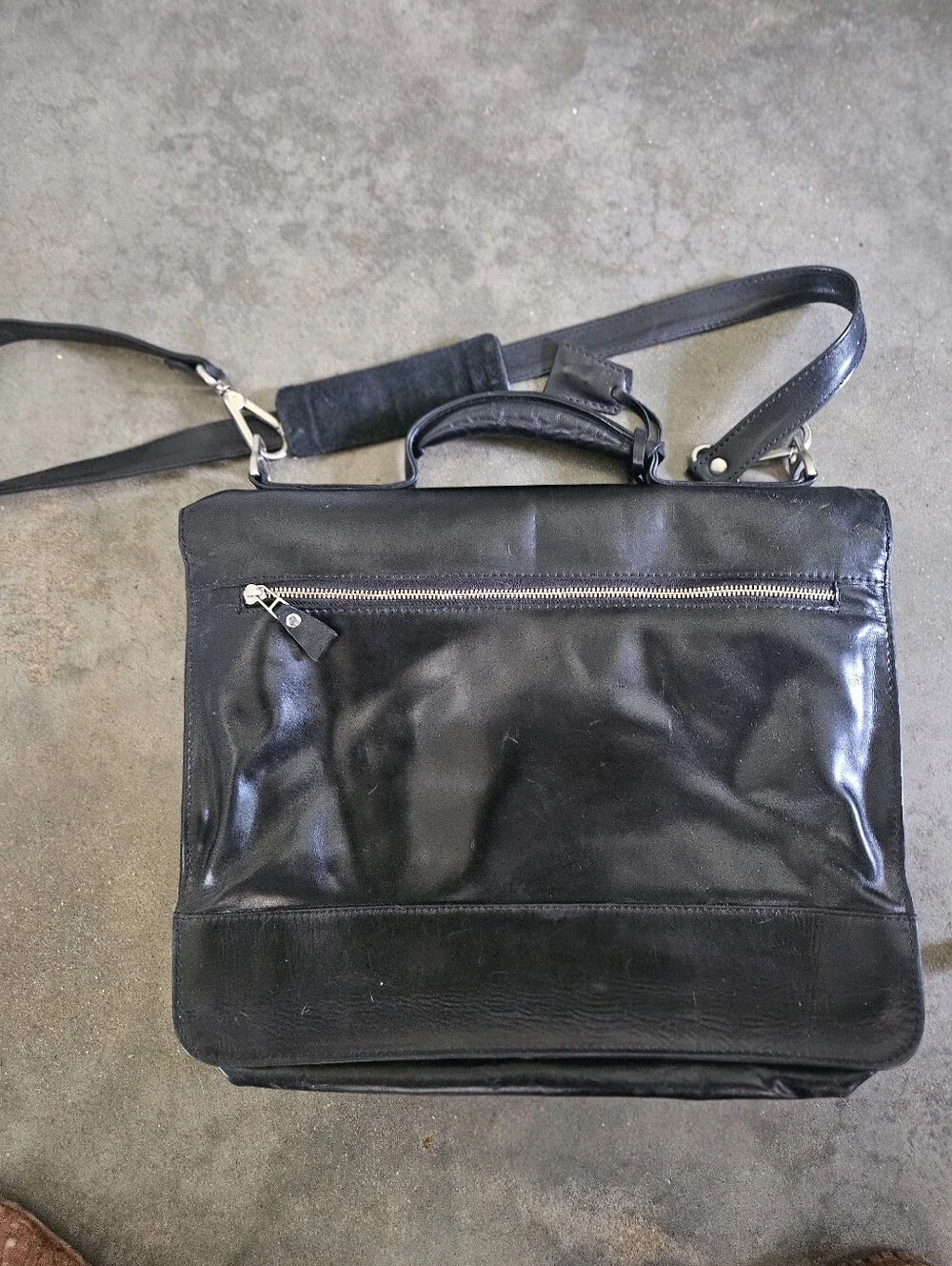 Lopez Taibo Soft Black Leather Briefcase 16x12 Men's Business Travel Bag - Strap